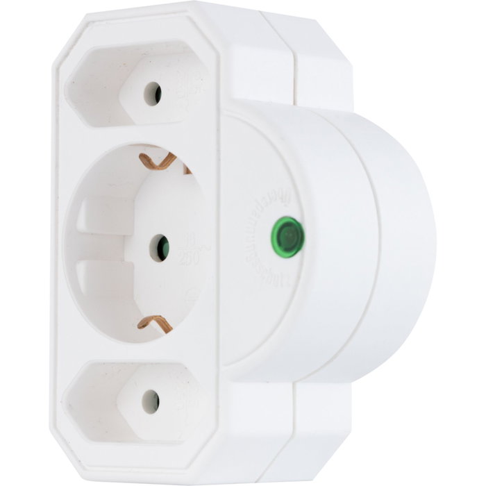Rev Adaptador de enchufe triple con protección contra sobretensiones, blanco