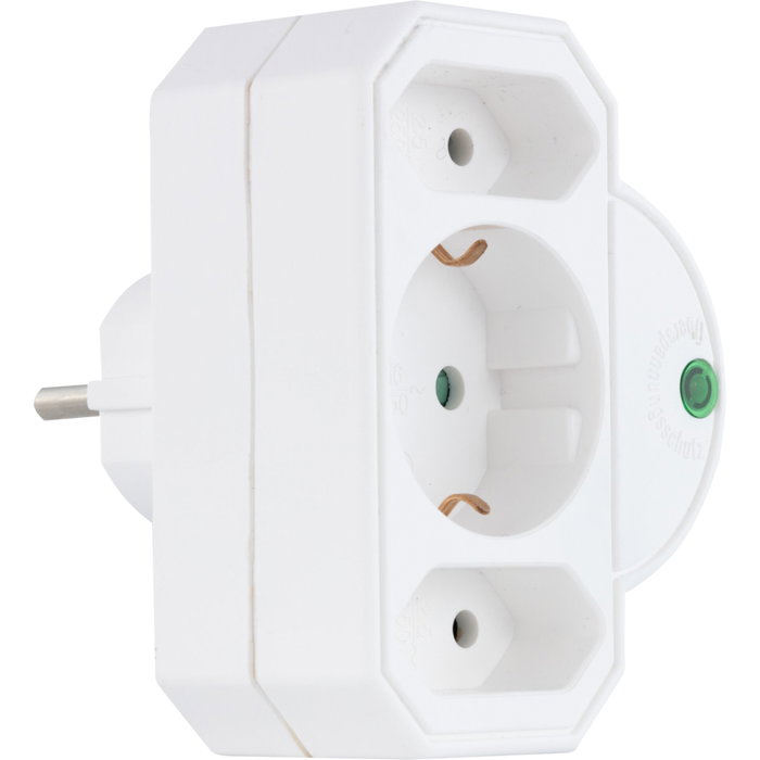 Rev Adaptador de enchufe triple con protección contra sobretensiones, blanco