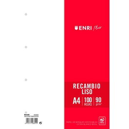 Enri Recambio Plus A4 90 gr Liso 4 Taladros Blanco 100 Hojas