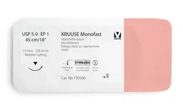 Kruuse Monofast Sutura 5-0 USP 1 EP 1 13mm 3/8 Circular Inversa Corte Aguja 45cm 12 Unidades