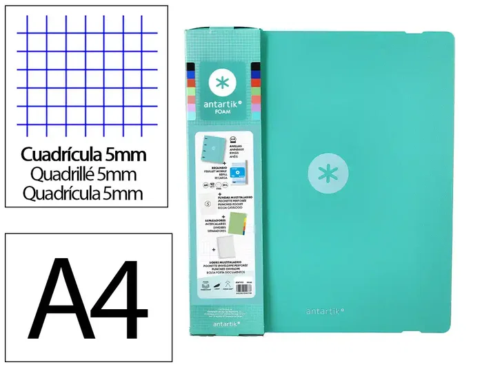 Antartik Carpeta con recambio A4 foam 4 anillas 35mm verde menta Antartik Carpeta con recambio A4 foam 4 anillas 35mm verde menta