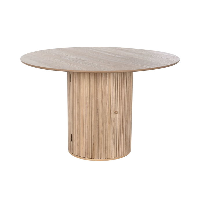DKD Home Decor Mesa Redonda de Comedor Paulownia Natural con Puerta