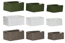 DKD Home Decor Set de 3 Cestas Organizadoras Brillantes Verde, Gris y Crema