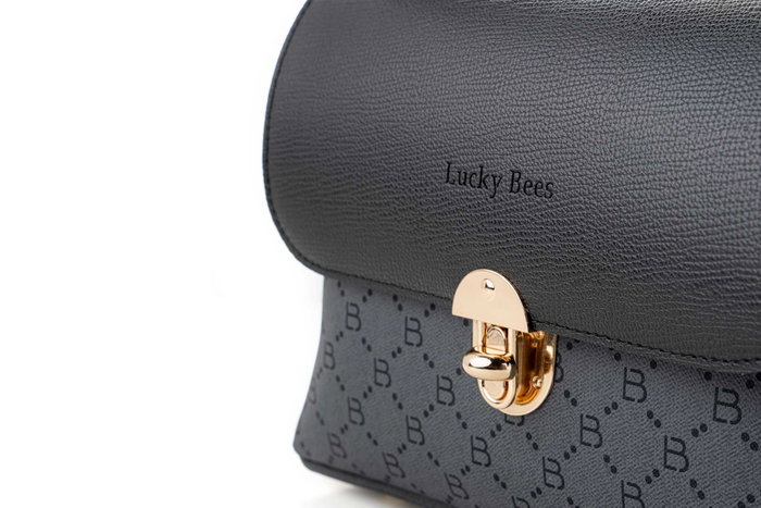 Lucky Bees 1278 Bolso Bandolera de Polipiel Negro y Gris, 25x9x17 cm Lucky Bees 1278 Bolso Bandolera de Polipiel Negro y Gris, 25x9x17 cm