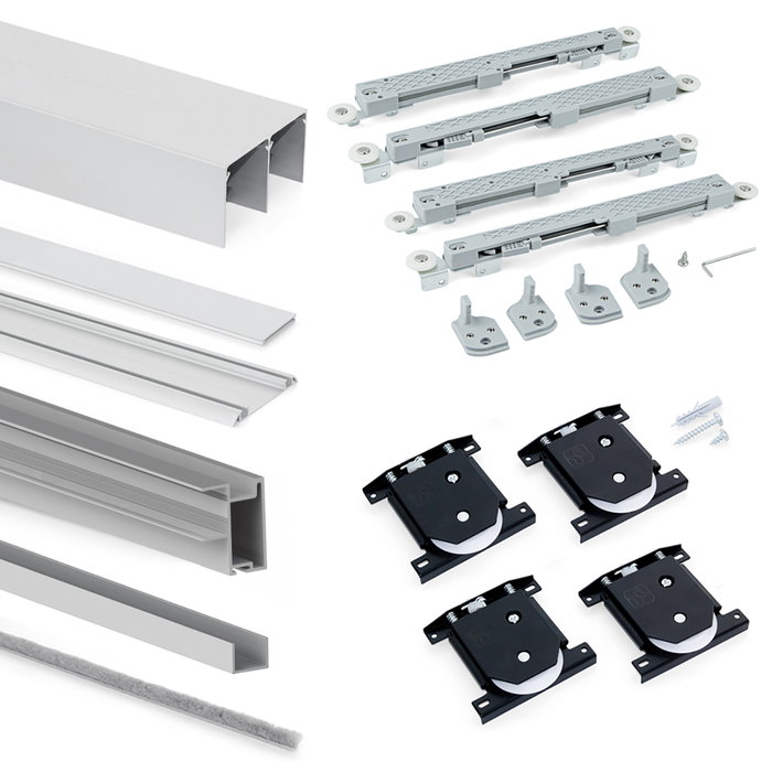 Emuca Kit de herrajes para armario de 2 puertas correderas y cierre suave Placard 81, perfil Sharp, espesor 16mm, tableros no incluidos, Anodizado mate