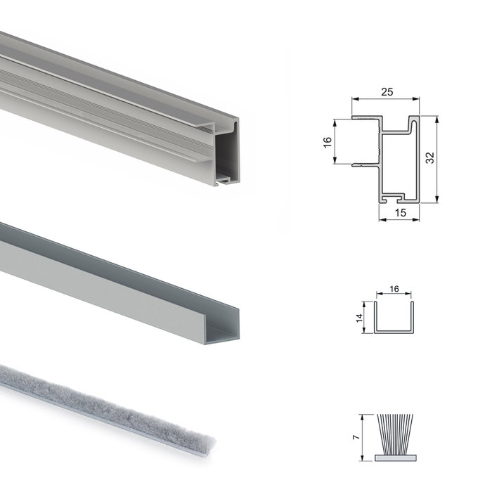 Emuca Kit de herrajes para armario de 2 puertas correderas y cierre suave Placard 81, perfil Sharp, espesor 16mm, tableros no incluidos, Anodizado mate