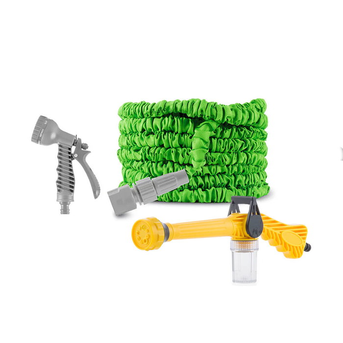 Pack Pistola de Agua a Presión con Depósito 8 en 1 y Manguera de Jardín Extensible InnovaGoods Pack Pistola de Agua a Presión con Depósito 8 en 1 y Manguera de Jardín Extensible InnovaGoods