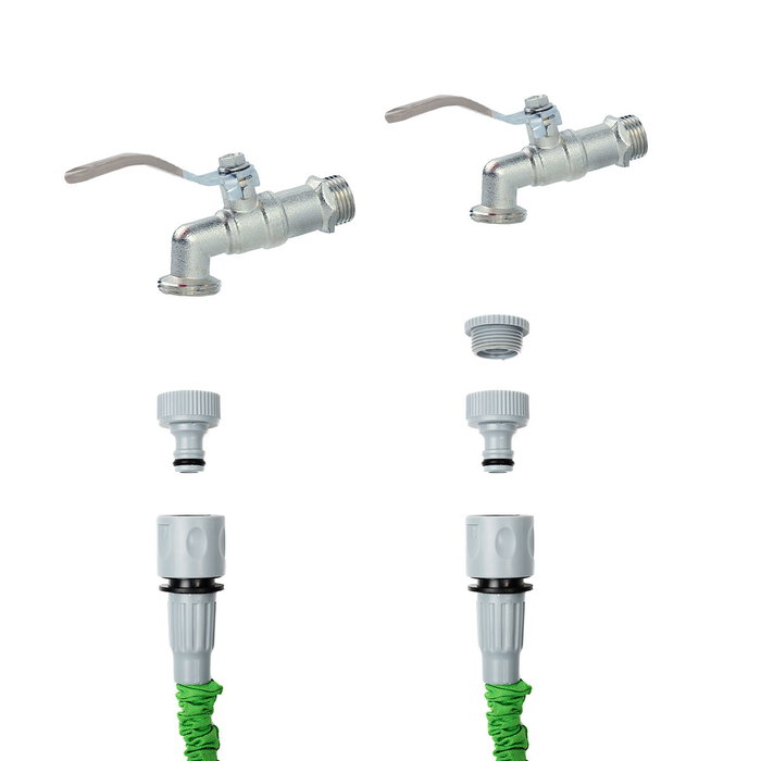 Pack Pistola de Agua a Presión con Depósito 8 en 1 y Manguera de Jardín Extensible InnovaGoods Pack Pistola de Agua a Presión con Depósito 8 en 1 y Manguera de Jardín Extensible InnovaGoods