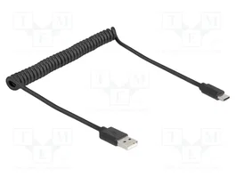 DeLOCK 90368 Cable Espiral USB 2.0 de USB Tipo-A a USB Tipo-C de 0,75 m, Negro