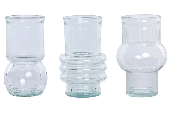 DKD Home Decor Jarrón de Vidrio Reciclado Transparente Surtido de 3 Modelos DKD Home Decor Jarrón de Vidrio Reciclado Transparente Surtido de 3 Modelos