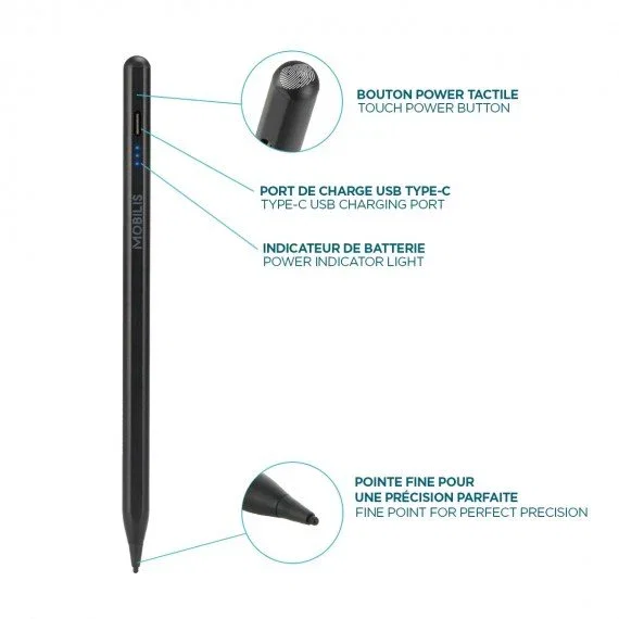 Mobilis 001090 Lápiz Digital Stylus para Tablet Universal - Negro, Batería 10 Horas, Incluye 1 Punta