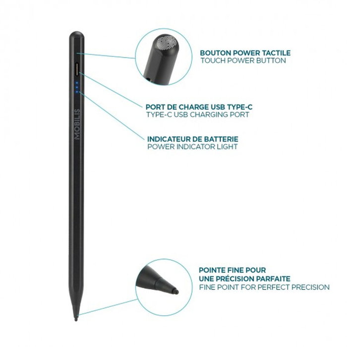 Mobilis 001090 Lápiz Digital Stylus para Tablet Universal - Negro, Batería 10 Horas, Incluye 1 Punta
