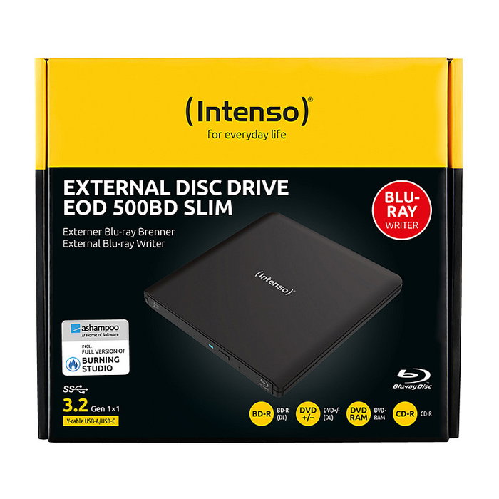 Intenso EOD 500BD Slim - Grabadora Blu-Ray ROM Externa USB 3.2 Gen1, Negra, para Sobremesa/Portátil