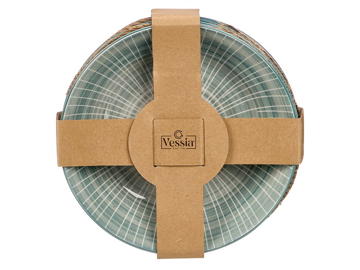 Vessia Plato Hondo de Cerámica Rayas Azul, 20 cm de Diámetro (Set de 24) Vessia Plato Hondo de Cerámica Rayas Azul, 20 cm de Diámetro (Set de 24)
