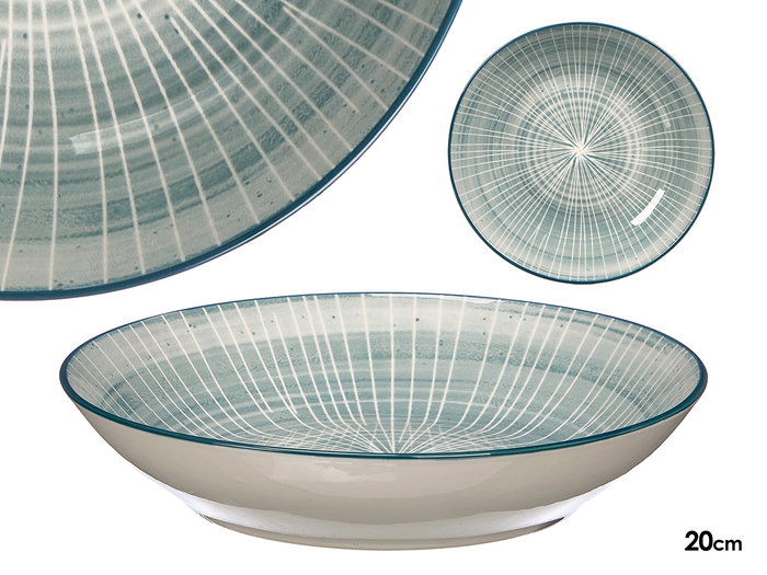 Vessia Plato Hondo de Cerámica Rayas Azul, 20 cm de Diámetro (Set de 24) Vessia Plato Hondo de Cerámica Rayas Azul, 20 cm de Diámetro (Set de 24)