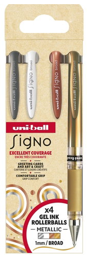 Uni-Ball Signo Broad UM-153 Rollerball de Tinta Gel, Set de 4 Colores Metálicos
