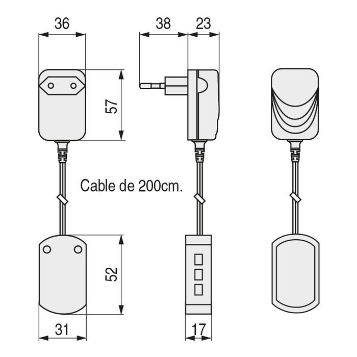 HERRAJES ALK Transformador Enchufe 6W 12V 6 Vías Cable Red Conexión Regleta JST
