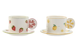 DKD Home Decor Conjunto de Taza y Platillo de Porcelana Frutas 2