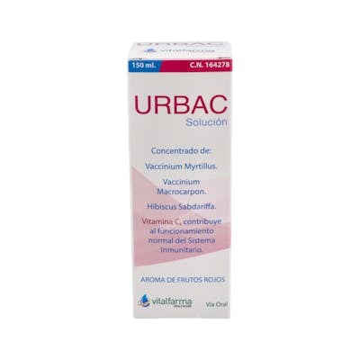 VITALFARMA Urbac Solución 150ml Complemento alimenticio Arándano Rojo, Mirtilo, Hibisco, Ortiga y Vitamina C VITALFARMA Urbac Solución 150ml Complemento alimenticio Arándano Rojo, Mirtilo, Hibisco, Ortiga y Vitamina C