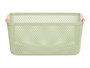 Kipit Cesta de Plástico PP con Asa de Bambú, Color Verde, Dimensiones 32x20.5x14.5 cm (Set de 24)