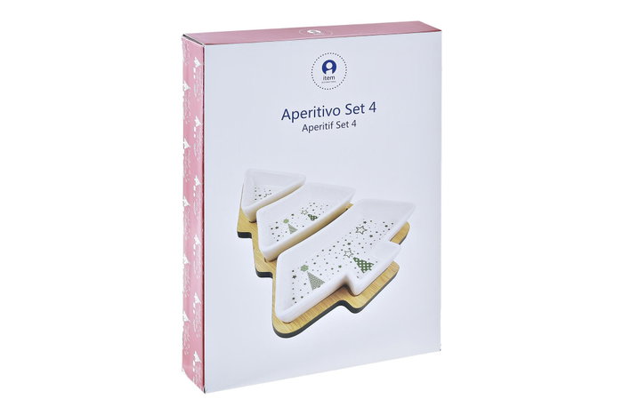 DKD Home Decor Set de Aperitivo Navidad Tradicional de Gres y Bambú Verde Blanco con Diseño Árbol - 4 Piezas DKD Home Decor Set de Aperitivo Navidad Tradicional de Gres y Bambú Verde Blanco con Diseño Árbol - 4 Piezas
