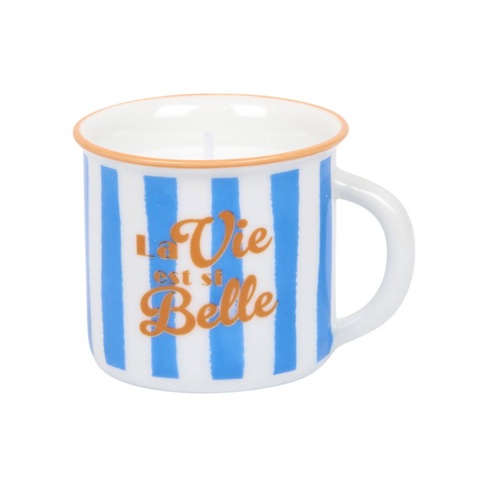 Home Deco Factory Vela Perfumada en Taza Cerámica - Colección Dolce Vita, Doble Uso como Taza, Aroma a Matcha, Higo o Fruta de la Pasión