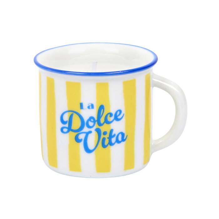 Home Deco Factory Vela Perfumada en Taza Cerámica - Colección Dolce Vita, Doble Uso como Taza, Aroma a Matcha, Higo o Fruta de la Pasión