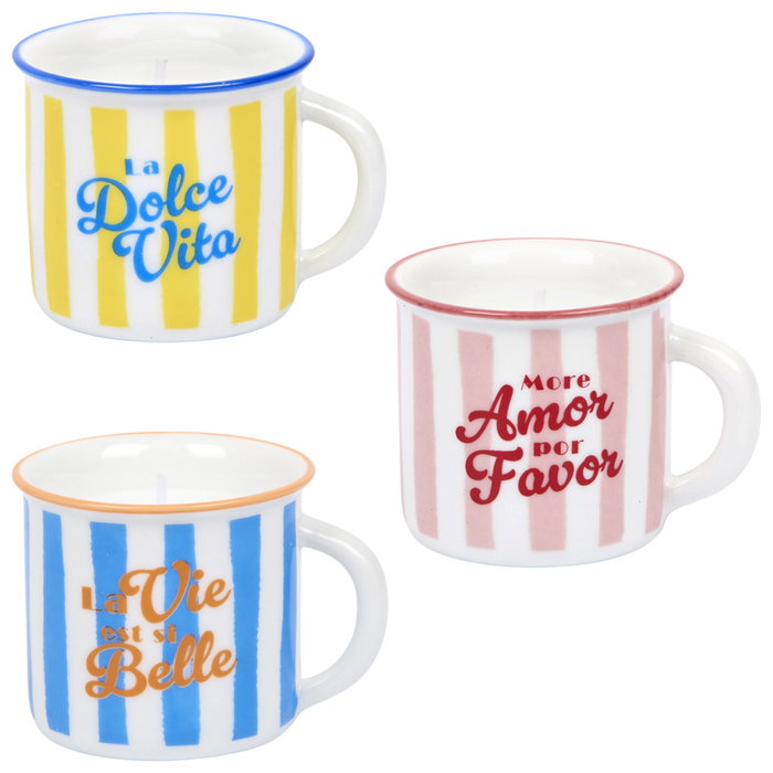 Home Deco Factory Vela Perfumada en Taza Cerámica - Colección Dolce Vita, Doble Uso como Taza, Aroma a Matcha, Higo o Fruta de la Pasión