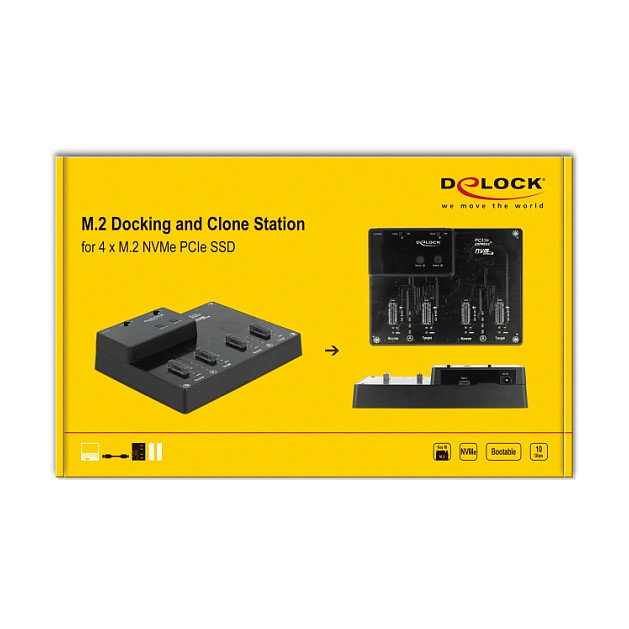 DeLOCK Estación de acoplamiento para 4 x M.2 NVMe PCIe SSD con función de clonación Negro