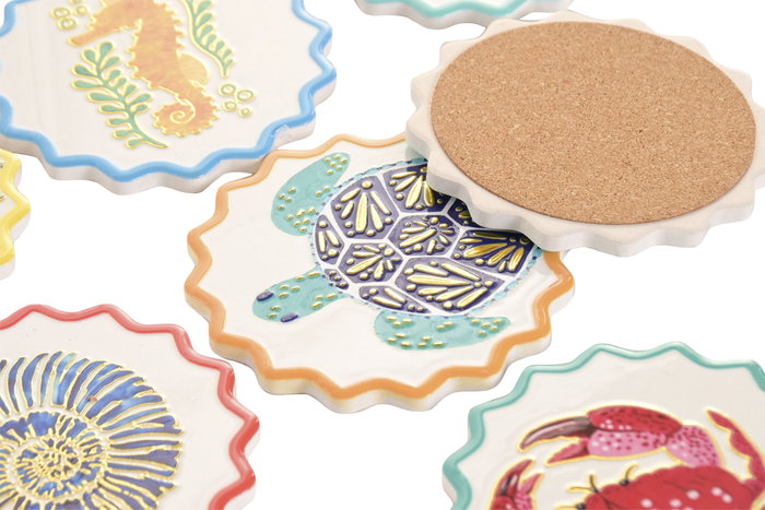 DKD Home Decor Posavasos de Dolomita Marino Surtido 12 Unidades