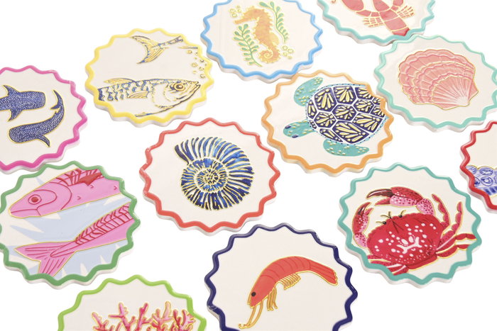 DKD Home Decor Posavasos de Dolomita Marino Surtido 12 Unidades