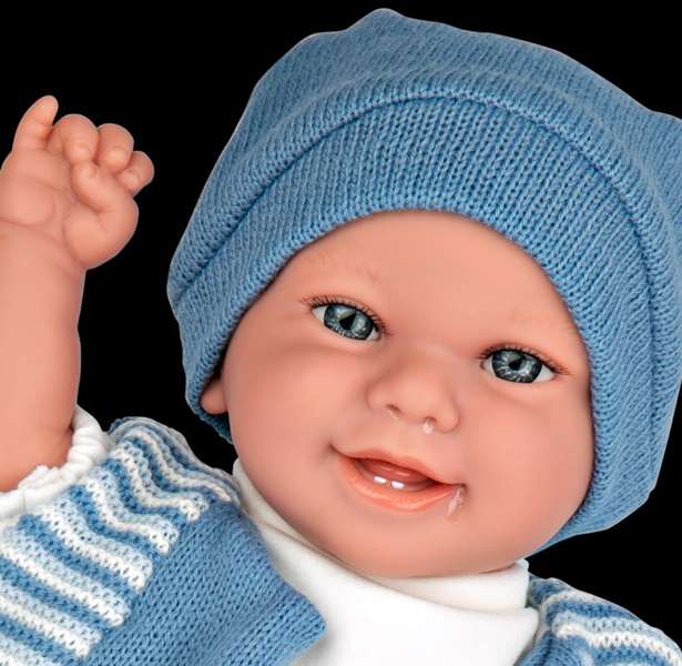 Muñecas Arias Elegance Babyto 35 cm, Muñeca Azul con Mecanismo de Risa Try Me, Sonidos, Pilas Incluidas (Recomendada 3+ años)