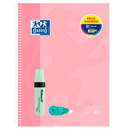 Oxford Pack Cuaderno Europeanbook 10 Touch 150H A4+ 5x5 Tapa Extradura Microperforado con Resaltador Textmarker 490 Pastel y Corrector Fancy Roller Surtido 4 Colores