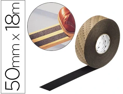 3M Cinta Antideslizante de Vinilo Adhesivo y Abrasivo, Color Negro, 18 m x 50 mm (Aprox. 3 Metros), Certificación ISO9002