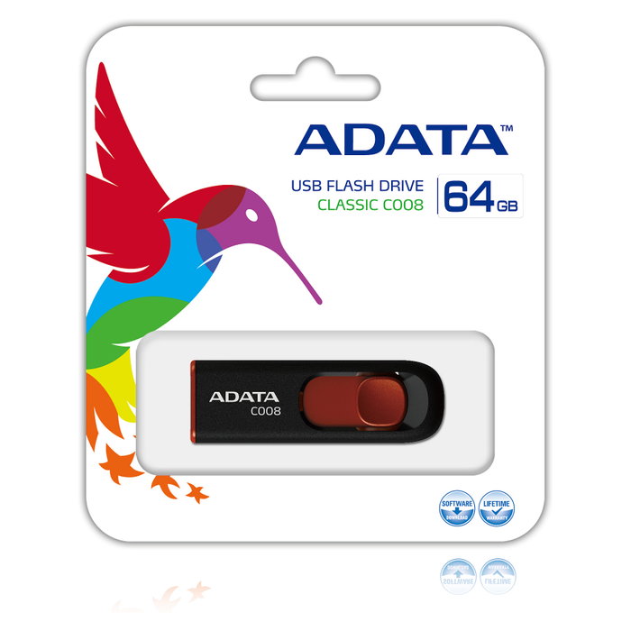Adata C008 64GB USB 2.0 Negro y Rojo Adata C008 64GB USB 2.0 Negro y Rojo