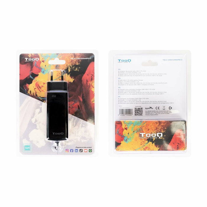Tooq Cargador de Portátil GaN USB-C PD 45W Negro