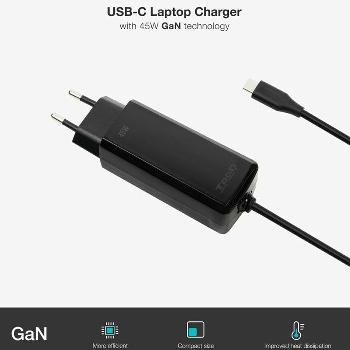 Tooq Cargador de Portátil GaN USB-C PD 45W Negro