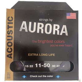 AURORA STRINGS Purple 11-50 Cuerdas para Guitarra Acústica Aurora Coated Phos Bronze/Silver Phos Bronze Tono Cálido y Suave Hechas en USA