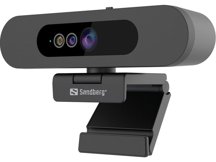 Sandberg Face Scan Webcam, Cámara Web con Micrófono Estéreo y Full HD 1080p para Reconocimiento Facial Windows Hello, Abrazadera para Pantalla de Portátil