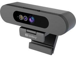 Sandberg Face Scan Webcam, Cámara Web con Micrófono Estéreo y Full HD 1080p para Reconocimiento Facial Windows Hello, Abrazadera para Pantalla de Portátil