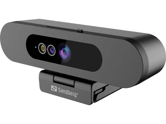 Sandberg Face Scan Webcam, Cámara Web con Micrófono Estéreo y Full HD 1080p para Reconocimiento Facial Windows Hello, Abrazadera para Pantalla de Portátil