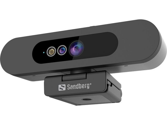Sandberg Face Scan Webcam, Cámara Web con Micrófono Estéreo y Full HD 1080p para Reconocimiento Facial Windows Hello, Abrazadera para Pantalla de Portátil