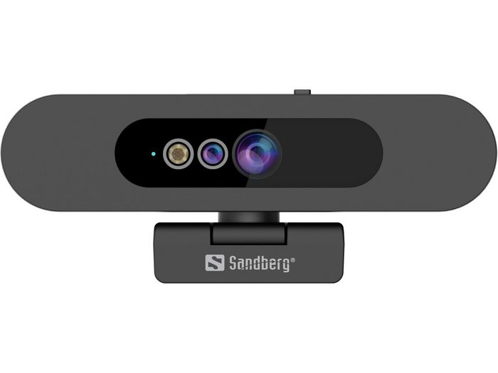 Sandberg Face Scan Webcam, Cámara Web con Micrófono Estéreo y Full HD 1080p para Reconocimiento Facial Windows Hello, Abrazadera para Pantalla de Portátil