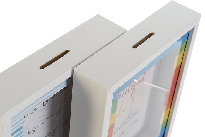 DKD Home Decor Hucha Blanco Azul MDF Cristal 4.5 x 24.5 x 19.5 cm (12 Unidades)