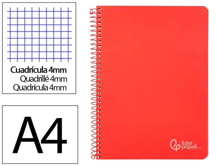 Liderpapel Cuaderno espiral Witty A4 tapa dura 80 hojas 90gr cuadro 4mm margen rojo Liderpapel Cuaderno espiral Witty A4 tapa dura 80 hojas 90gr cuadro 4mm margen rojo