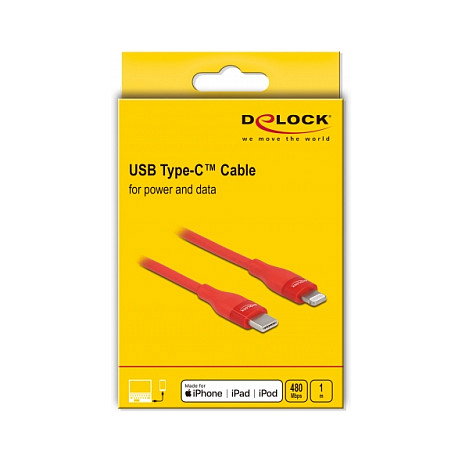 DeLOCK Cable de datos y carga USB Type-C a Lightning rojo 1 m MFi DeLOCK Cable de datos y carga USB Type-C a Lightning rojo 1 m MFi
