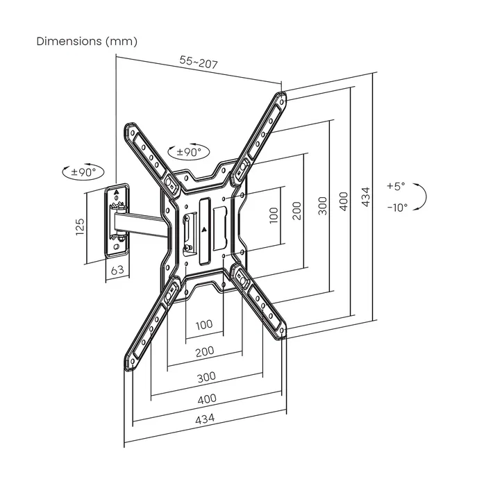 AISENS Soporte de Pared Giratorio e Inclinable WT65TSE-415 para TV/Monitor 23-65 pulg.