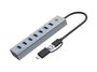 Conceptronic HUBBIES21GP Hub USB 3.0 (USB 3.2 Gen 1) con 7 Puertos USB-A, Incluye Adaptador de Corriente - Gris
