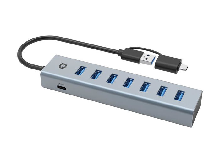 Conceptronic HUBBIES21GP Hub USB 3.0 (USB 3.2 Gen 1) con 7 Puertos USB-A, Incluye Adaptador de Corriente - Gris