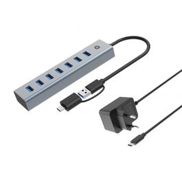 Conceptronic HUBBIES21GP Hub USB 3.0 Gris con 7 Puertos USB-A y Conexiones USB-A y USB-C